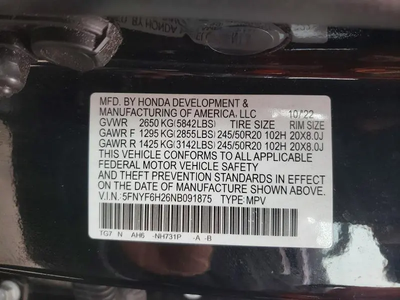 2022 HONDA PILOT SE  