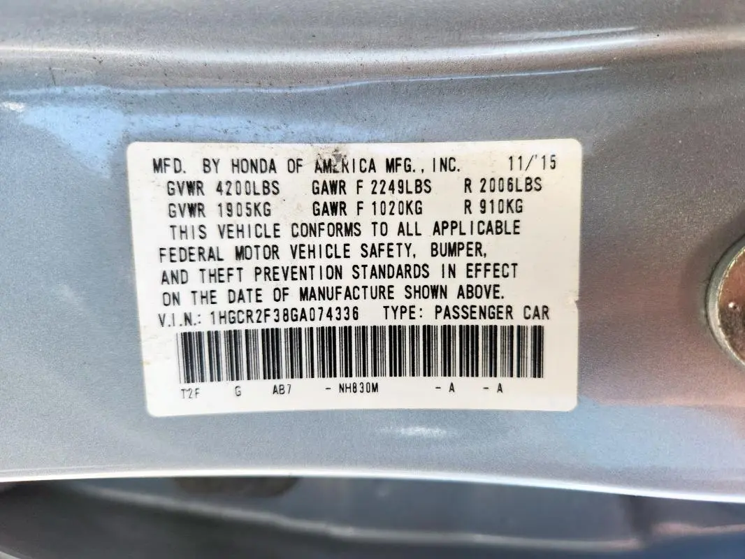 2016 HONDA ACCORD LX  