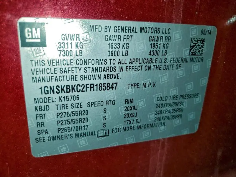 2015 CHEVROLET TAHOE K1500 LT  