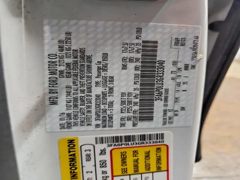 2016 FORD FUSION SE HYBRID  