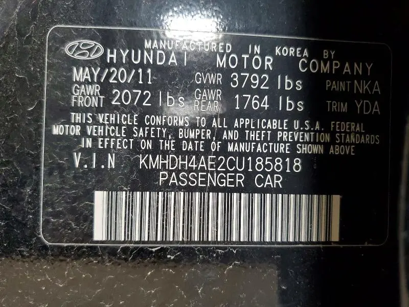 2012 HYUNDAI ELANTRA LIMITED  