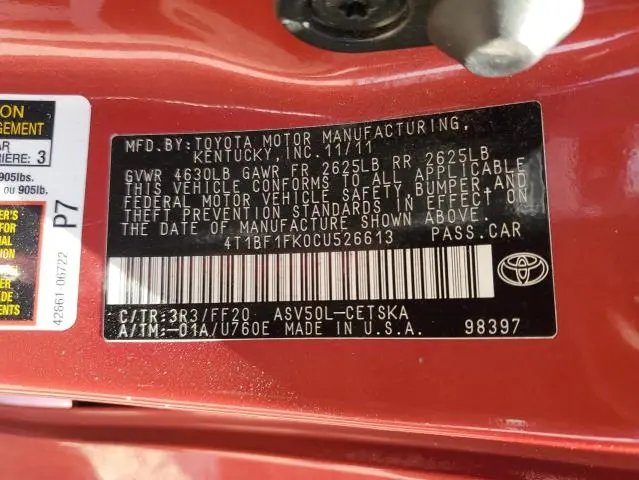 2012 TOYOTA CAMRY BASE  