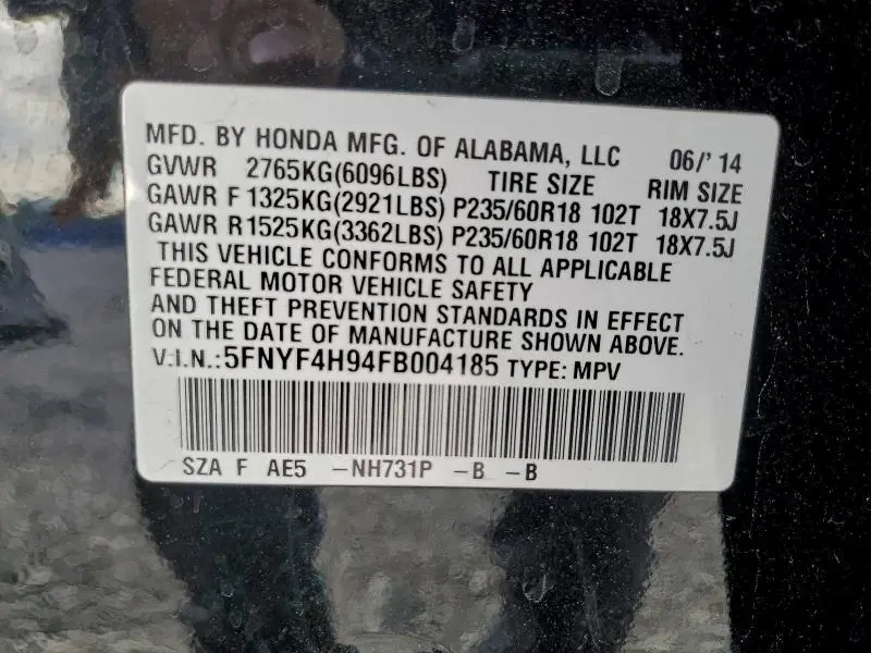 2015 HONDA PILOT TOURING  