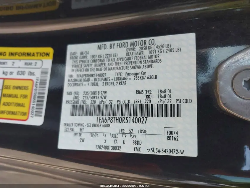 2024 FORD MUSTANG ECOBOOST FASTBACK