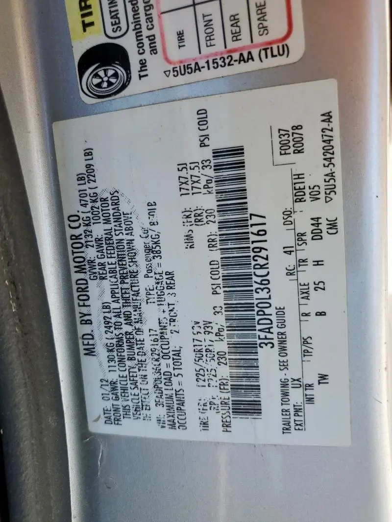 2012 FORD FUSION HYBRID  