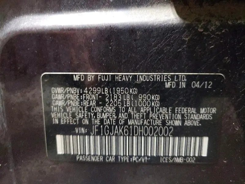 2013 SUBARU IMPREZA LIMITED  