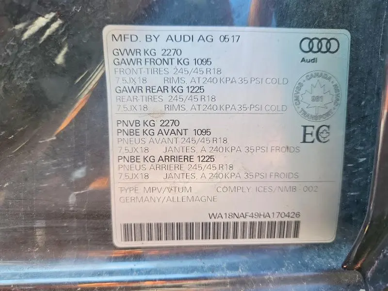 2017 AUDI A4 ALLROAD PREMIUM PLUS  