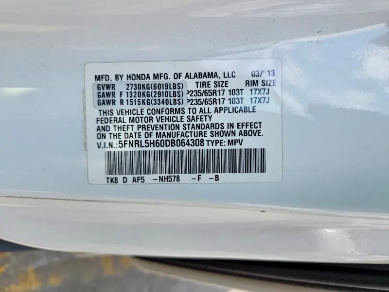 2013 HONDA ODYSSEY EXL  