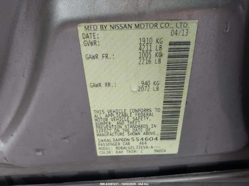 2013 NISSAN ALTIMA 2.5 SV