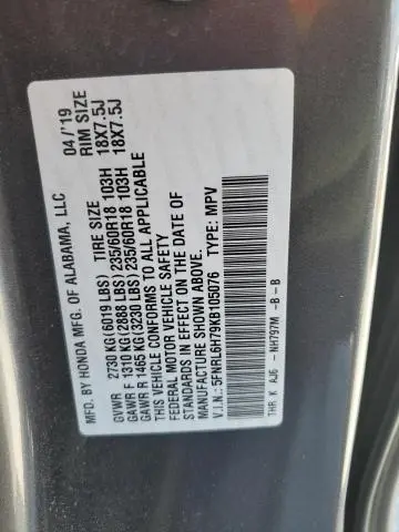 2019 HONDA ODYSSEY EXL  