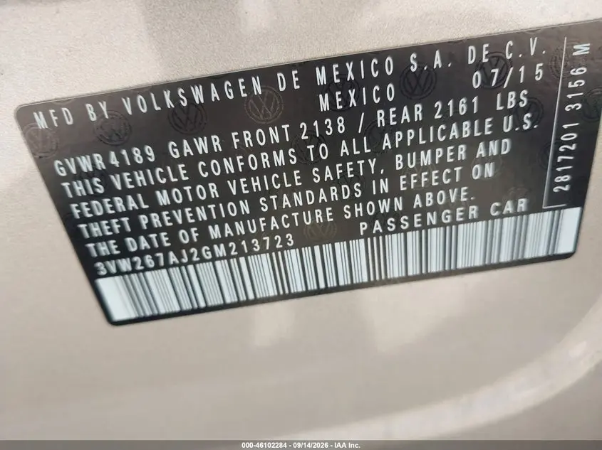 2016 VOLKSWAGEN JETTA 1.4T S