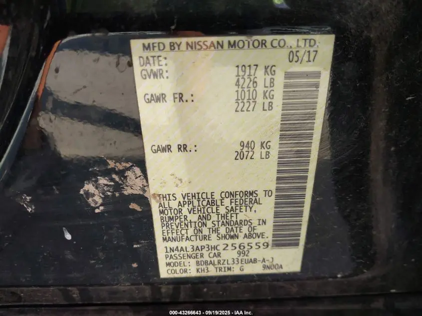 2017 NISSAN ALTIMA 2.5 SL