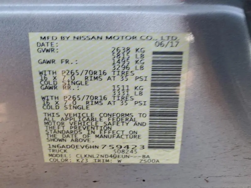 2017 NISSAN FRONTIER S  