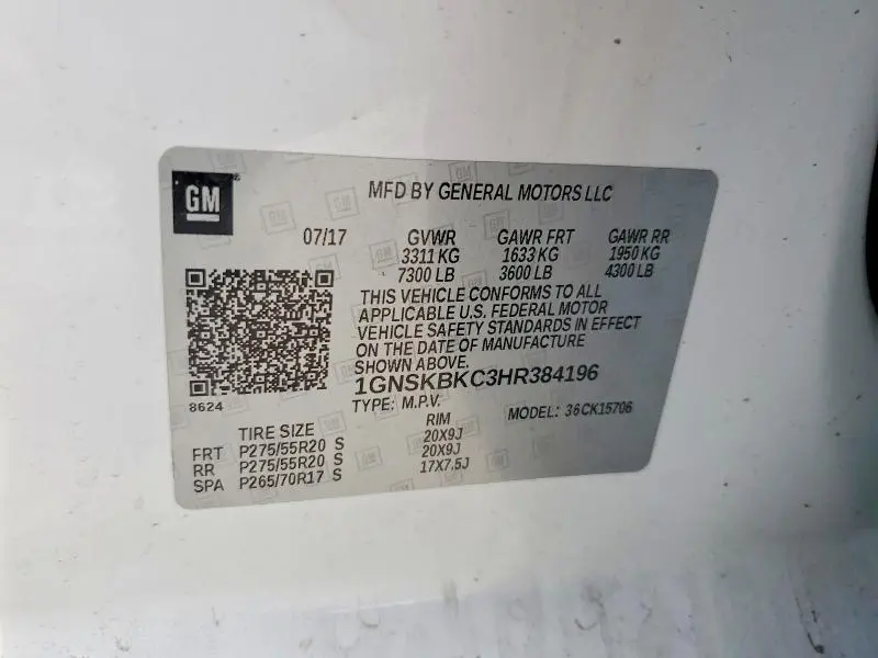 2017 CHEVROLET TAHOE K1500 LT  