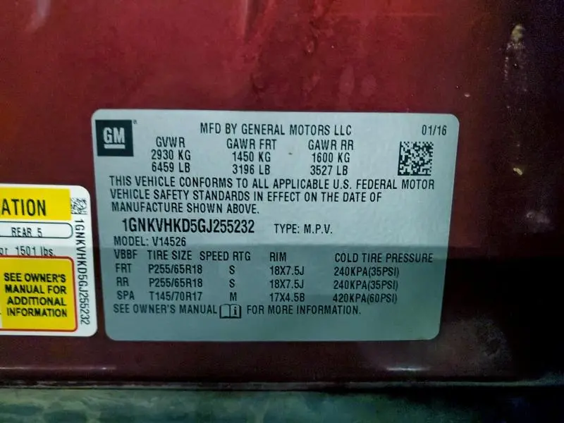 2016 CHEVROLET TRAVERSE LT  