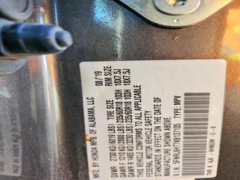 2019 HONDA ODYSSEY EXL  