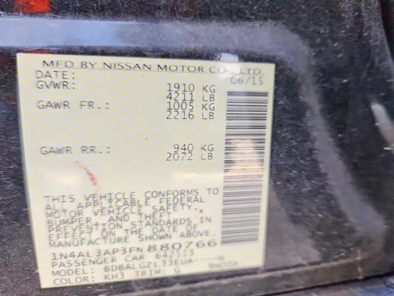 2015 NISSAN ALTIMA 2.5 S  