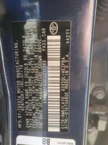 2019 TOYOTA AVALON XLE  