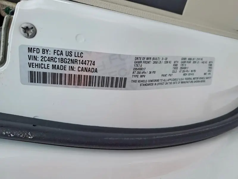 2022 CHRYSLER PACIFICA TOURING L  