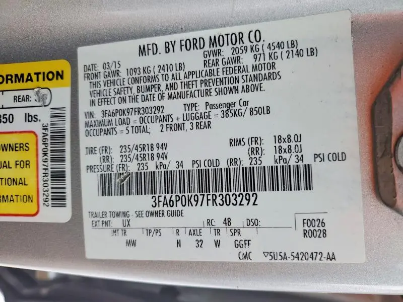 2015 FORD FUSION TITANIUM  