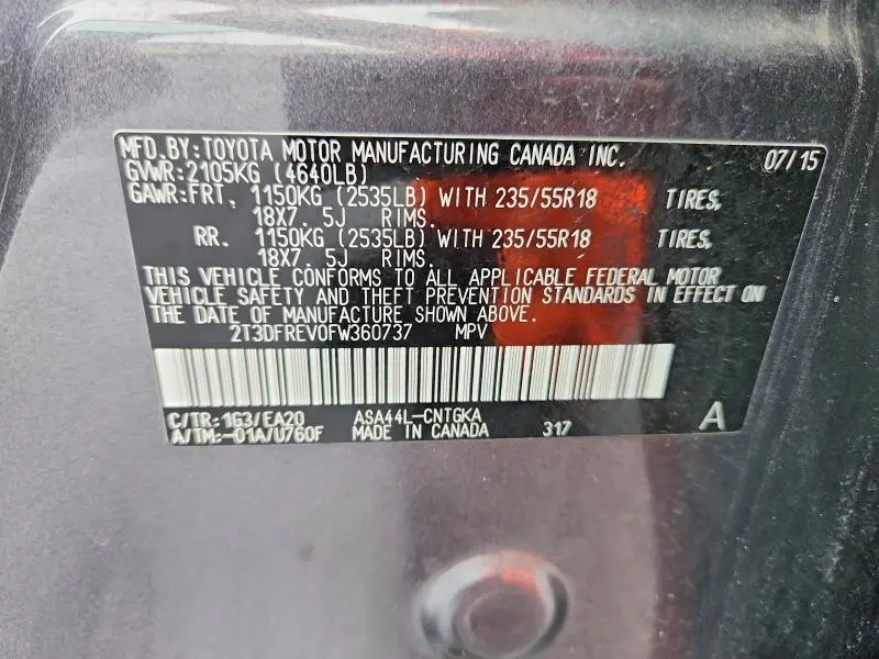 2015 TOYOTA RAV4 LIMITED  