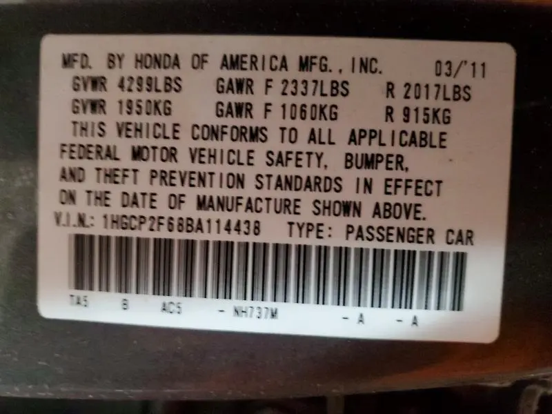 2011 HONDA ACCORD SE  