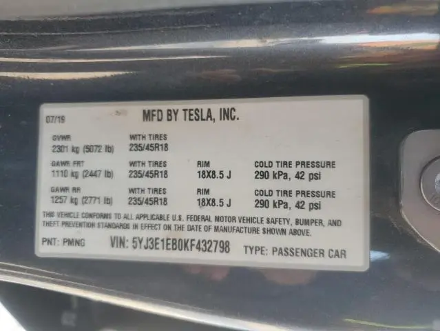 2019 TESLA MODEL 3   