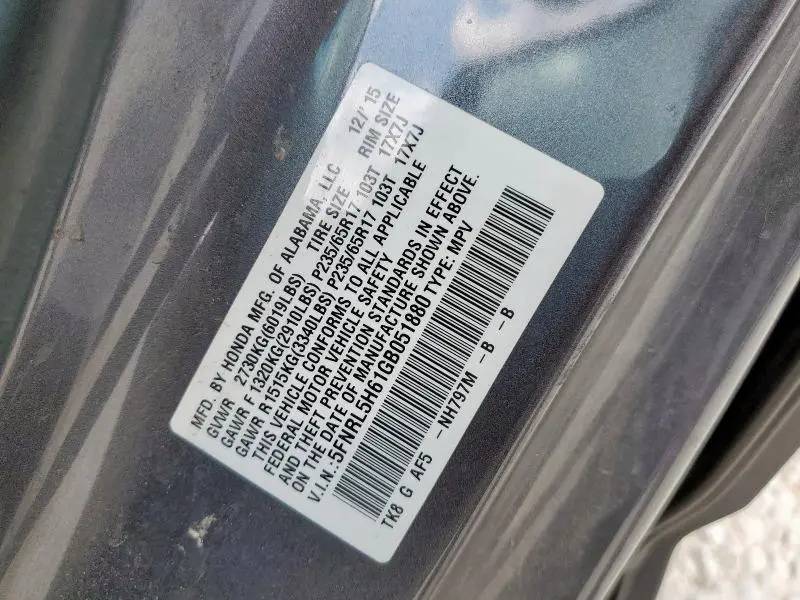 2016 HONDA ODYSSEY EXL  