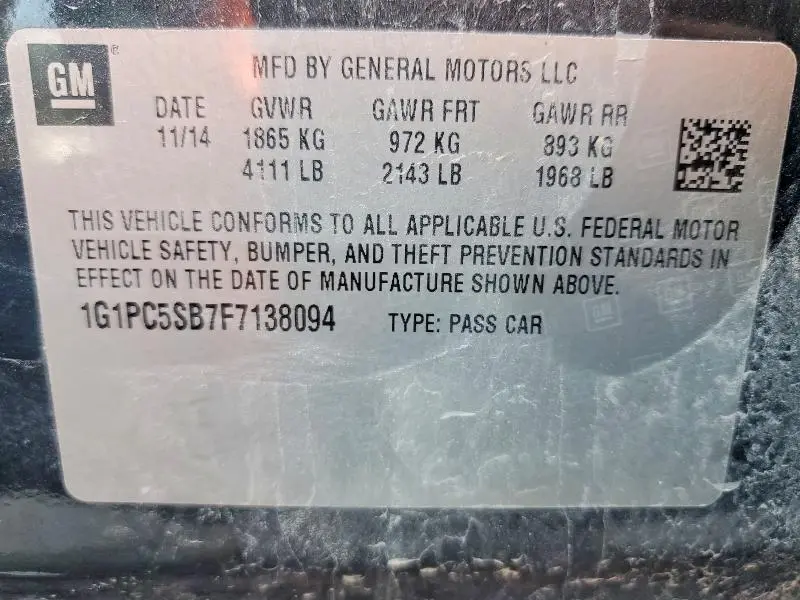 2015 CHEVROLET CRUZE LT  