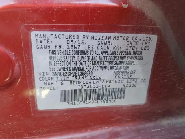 2016 NISSAN VERSA NOTE S  