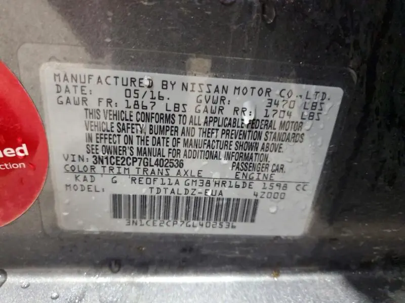 2016 NISSAN VERSA NOTE SV  