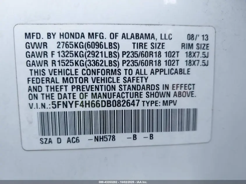 2013 HONDA PILOT EX-L