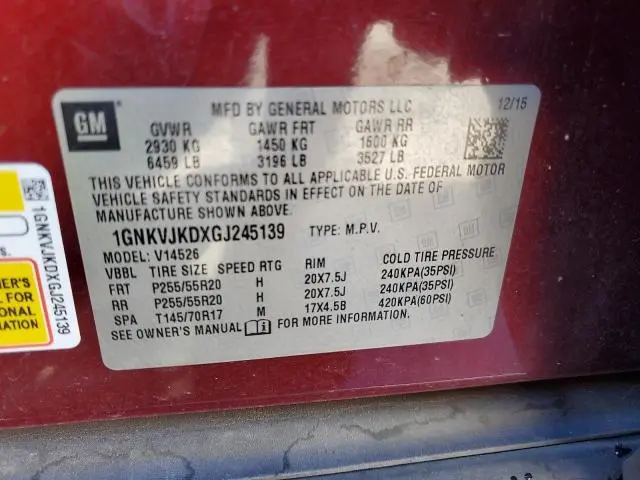 2016 CHEVROLET TRAVERSE LTZ  