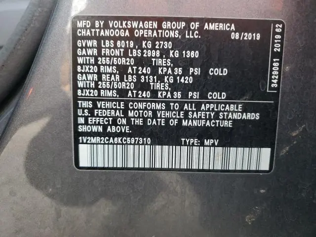 2019 VOLKSWAGEN ATLAS SEL  