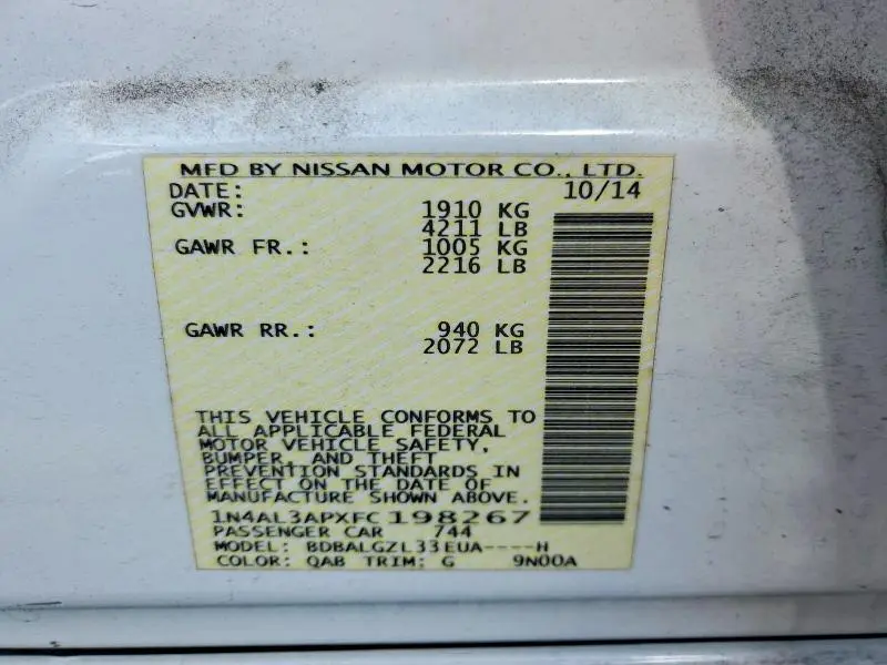2015 NISSAN ALTIMA 2.5 S  
