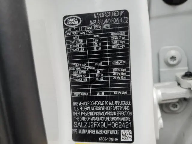 2020 LAND ROVER RANGE ROVER EVOQUE S  