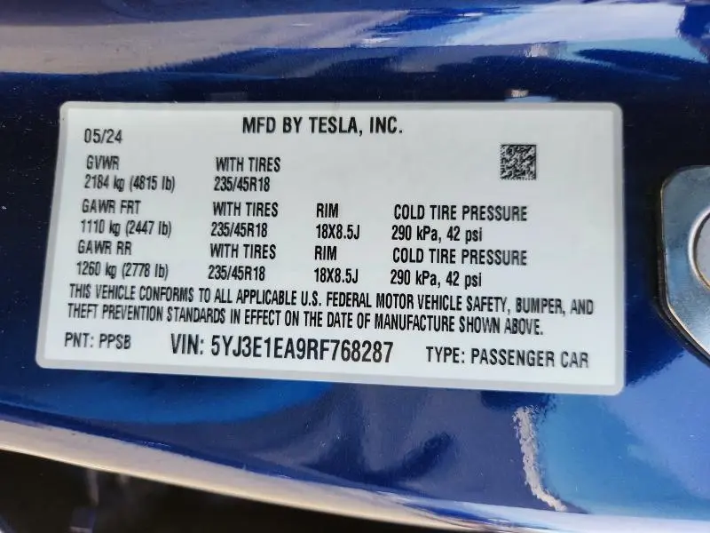 2024 TESLA MODEL 3   