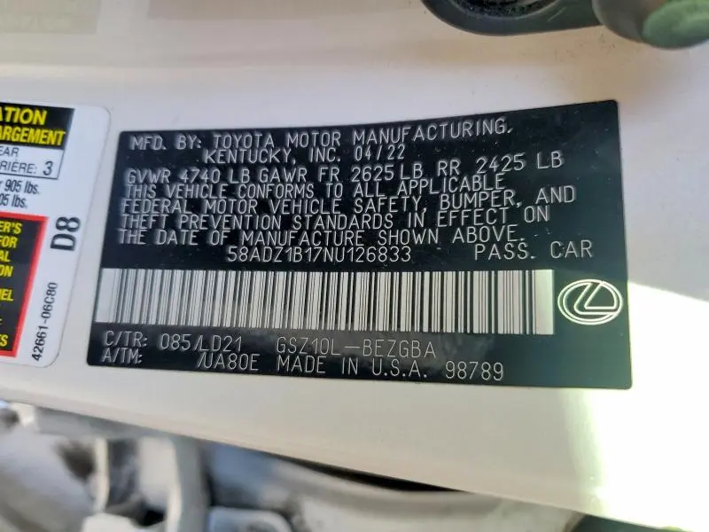 2022 LEXUS ES 350 BASE  