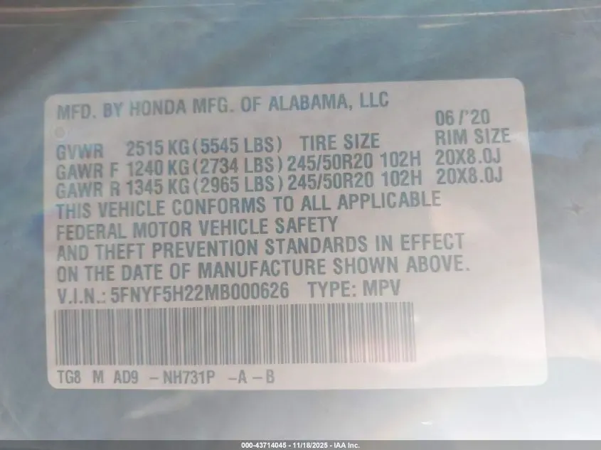 2021 HONDA PILOT 2WD SPECIAL EDITION