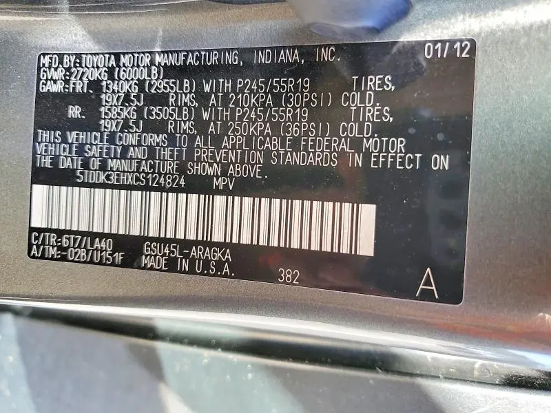 2012 TOYOTA HIGHLANDER LIMITED  