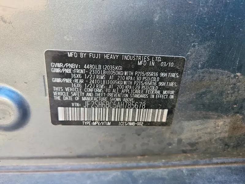 2010 SUBARU FORESTER XS  
