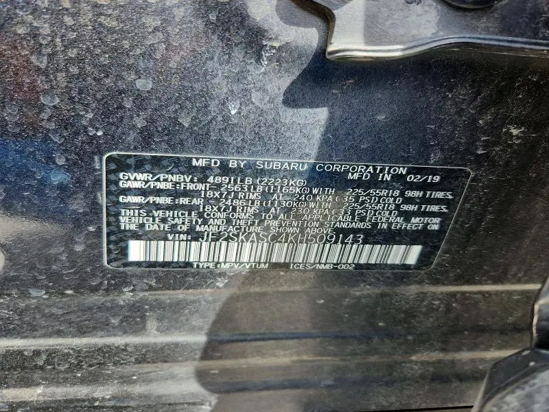 2019 SUBARU FORESTER LIMITED  