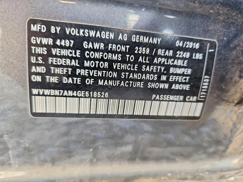 2016 VOLKSWAGEN CC BASE  