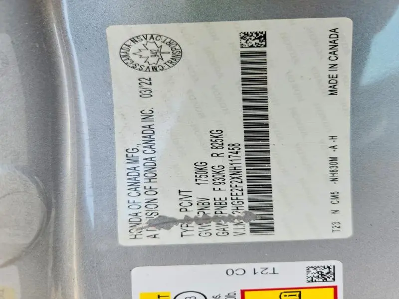 2022 HONDA CIVIC LX  