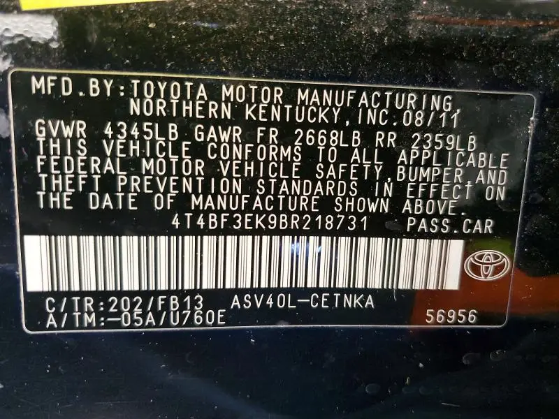 2011 TOYOTA CAMRY BASE  
