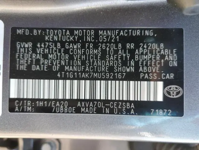 2021 TOYOTA CAMRY SE  