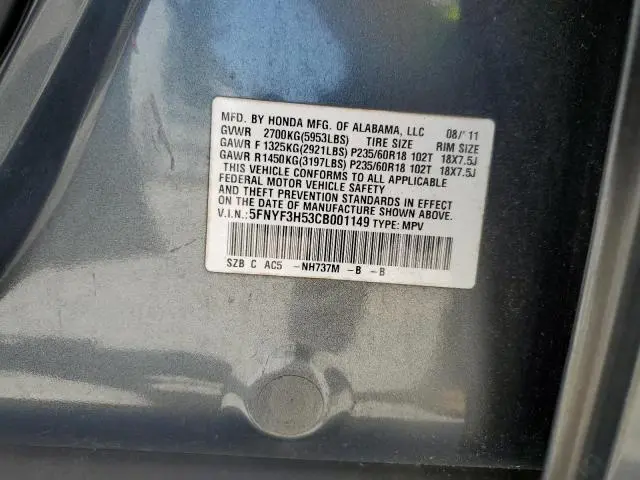 2012 HONDA PILOT EXL  