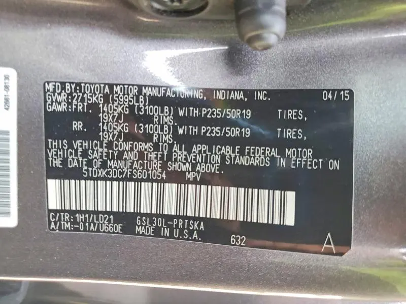 2015 TOYOTA SIENNA SPORT  