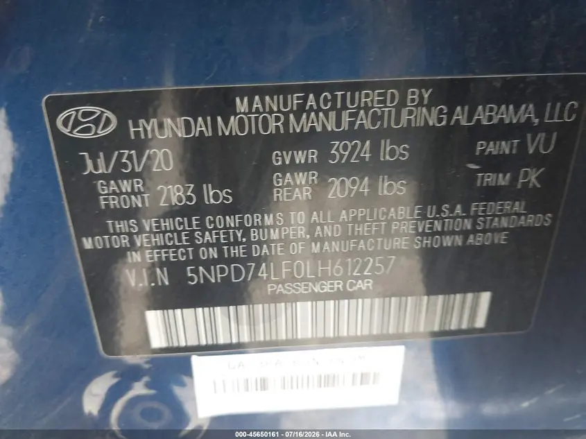 2020 HYUNDAI ELANTRA SE