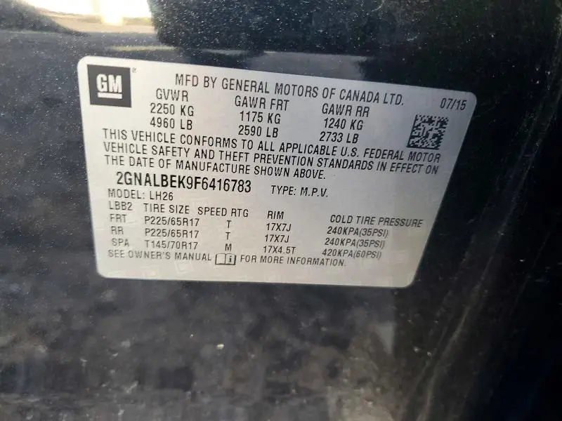 2015 CHEVROLET EQUINOX LT  